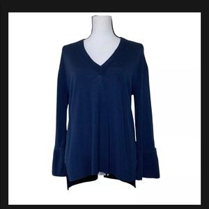 J. Crew Navy 100% Wool Bell Sleeve Sweater Size S Preppy Fairly